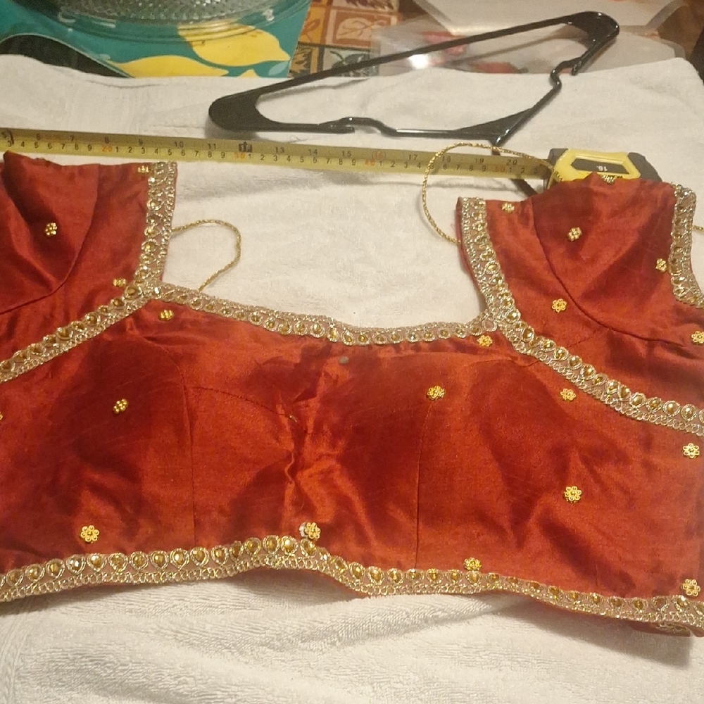 Red Blouse with Gold Embellishments